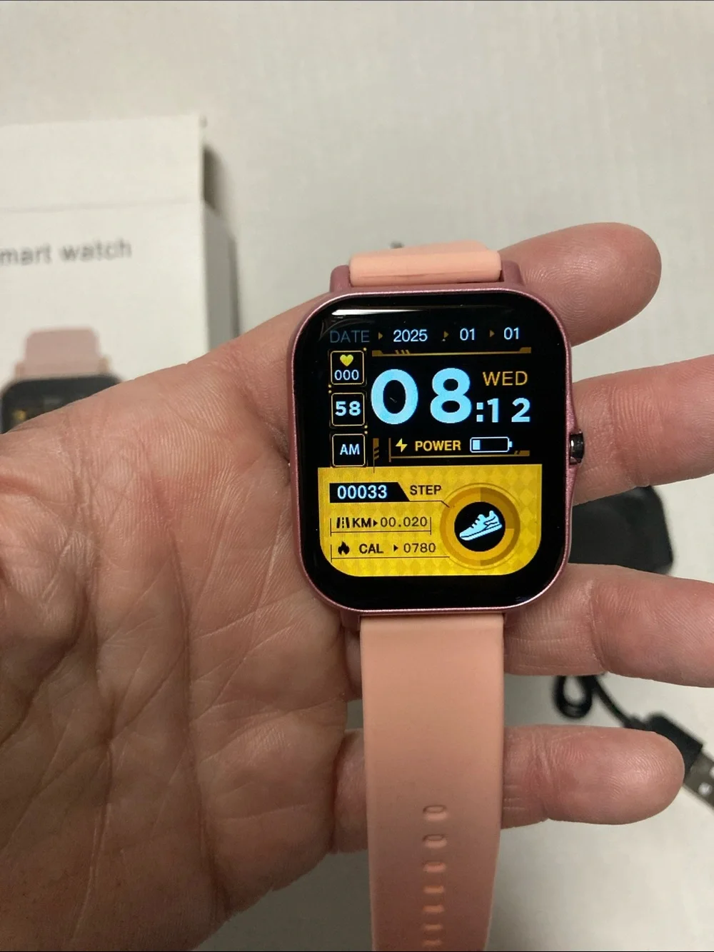 Laxasfit Pink Silicone Smartwatch with Touchscreen and USB Charger